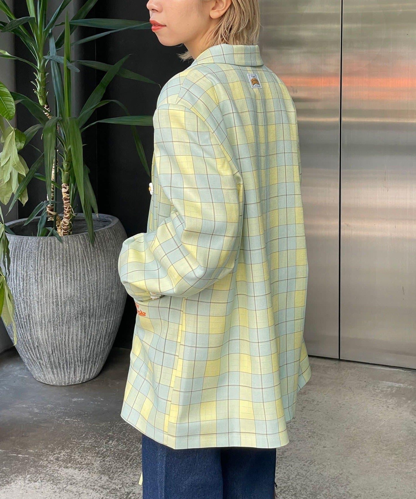 HELLO.SANFRANCISCO 花形紐扣格紋寬鬆夾克