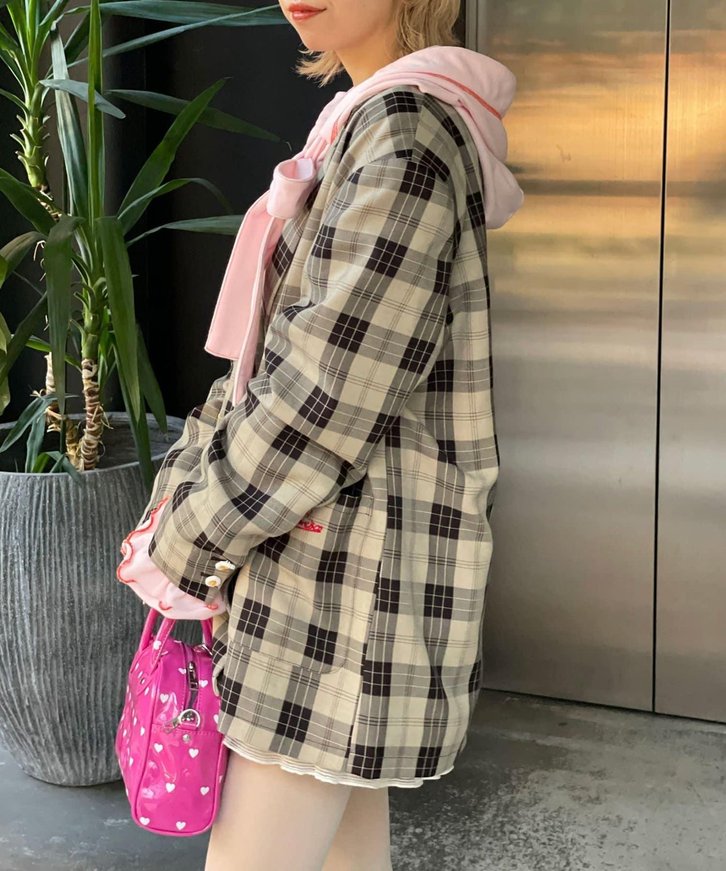 HELLO.SANFRANCISCO 花形紐扣格紋寬鬆夾克