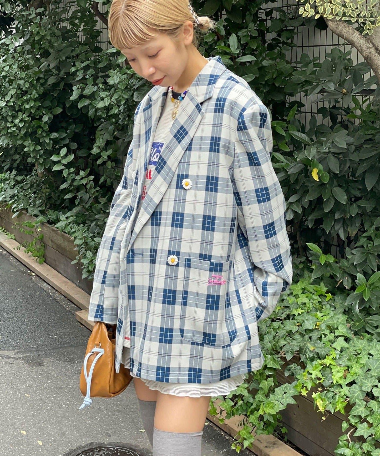 HELLO.SANFRANCISCO 花形紐扣格紋寬鬆夾克