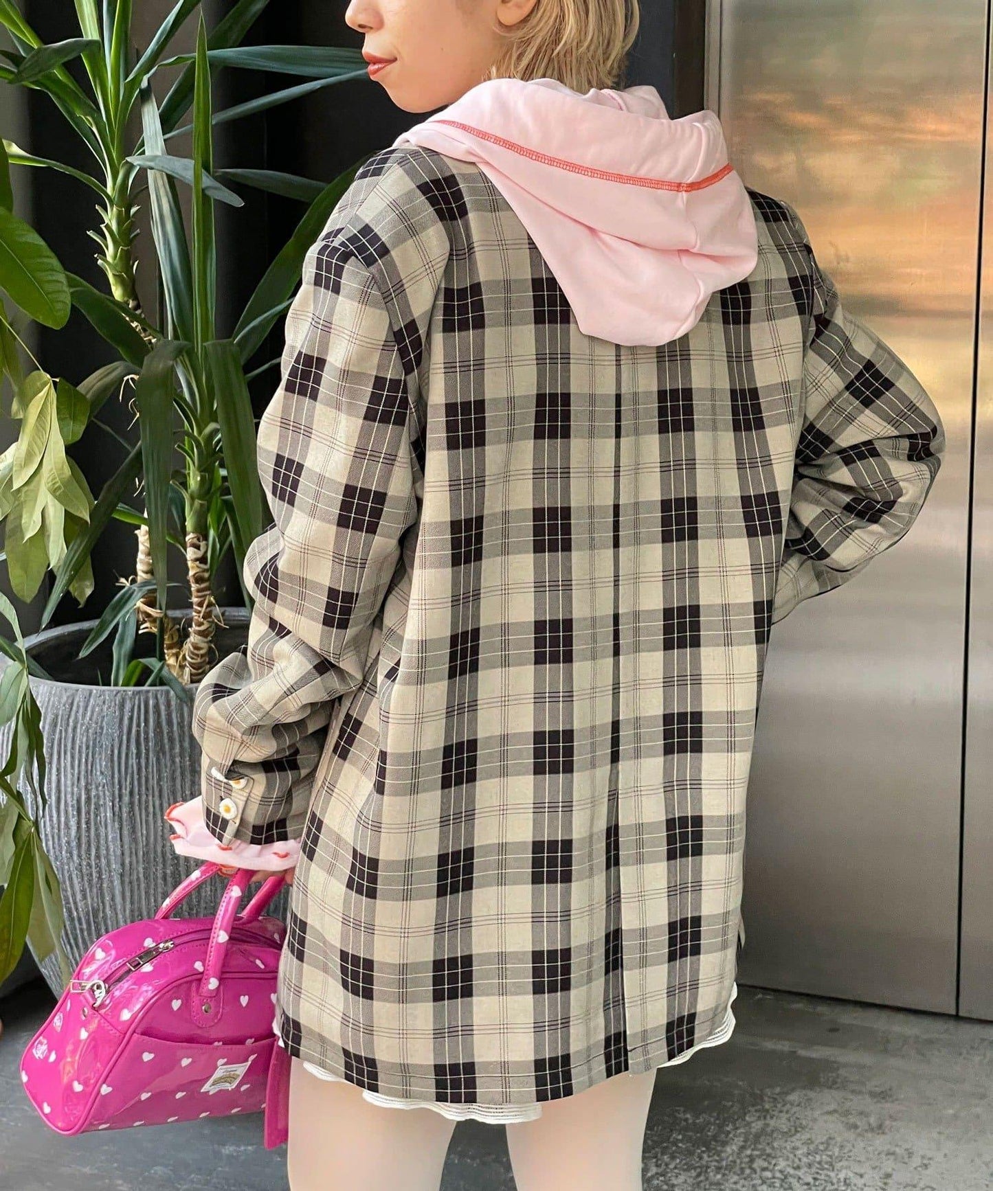 HELLO.SANFRANCISCO 花形紐扣格紋寬鬆夾克