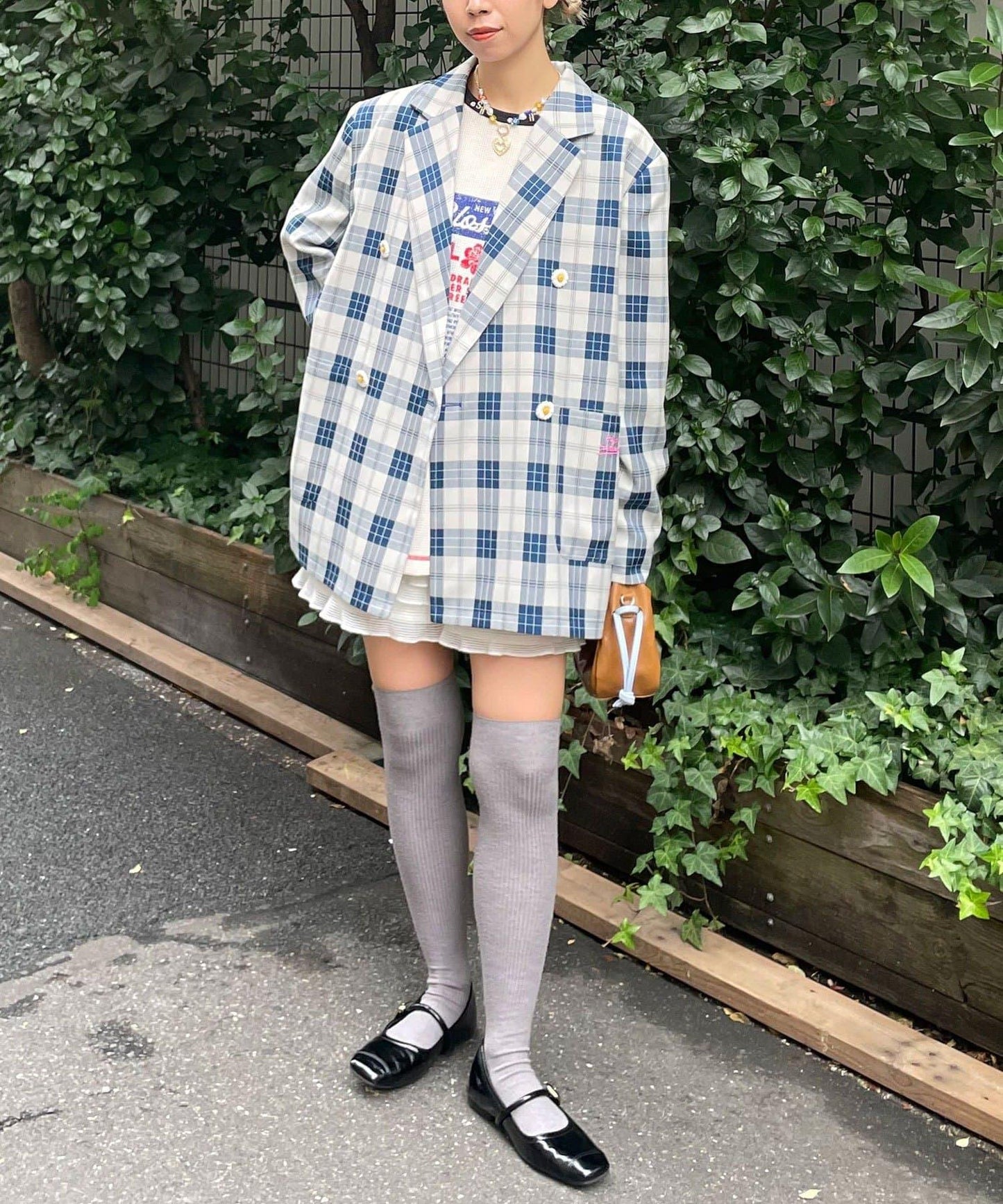 HELLO.SANFRANCISCO 花形紐扣格紋寬鬆夾克