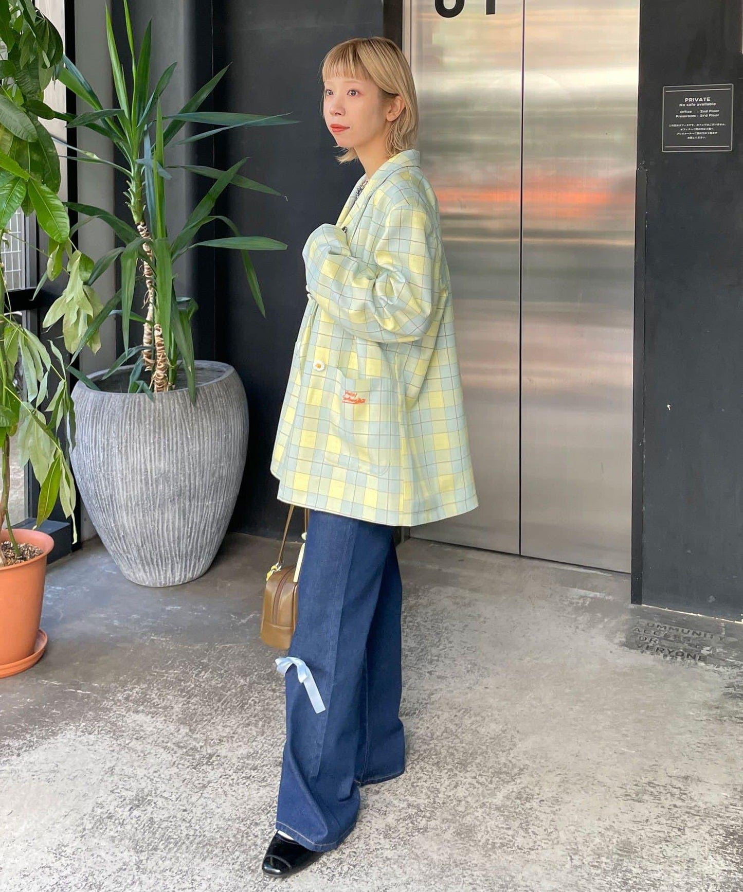 HELLO.SANFRANCISCO 花形紐扣格紋寬鬆夾克