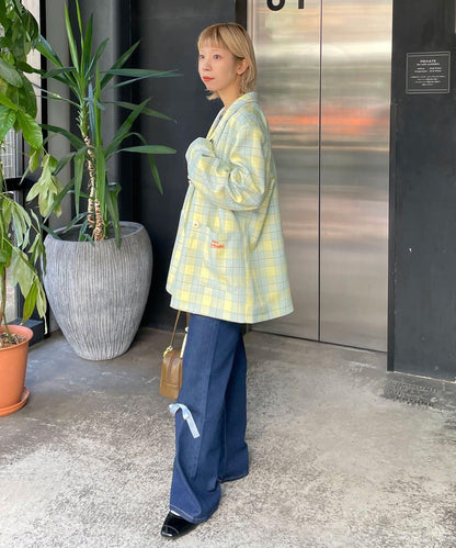 HELLO.SANFRANCISCO 花形紐扣格紋寬鬆夾克