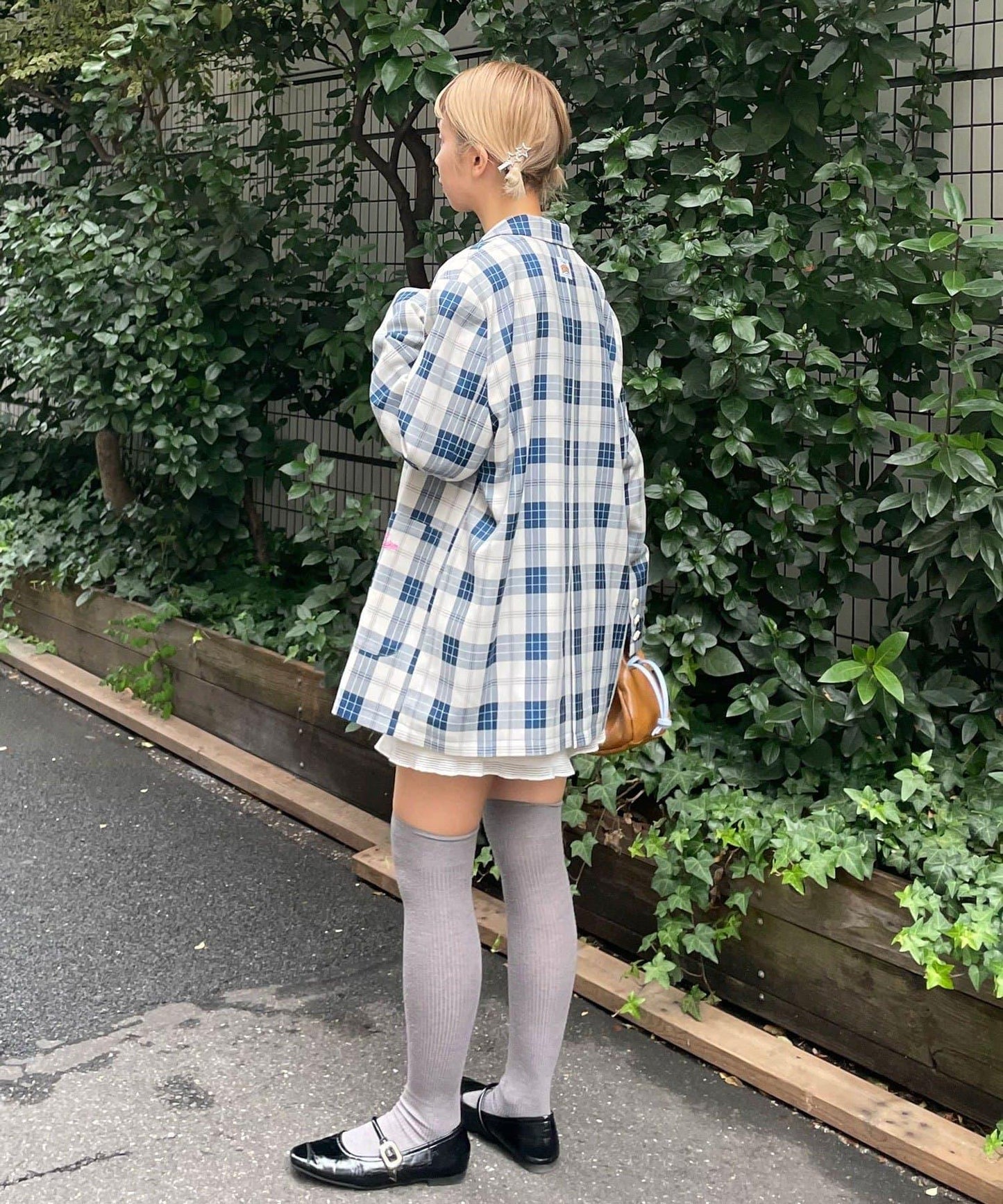 HELLO.SANFRANCISCO 花形紐扣格紋寬鬆夾克