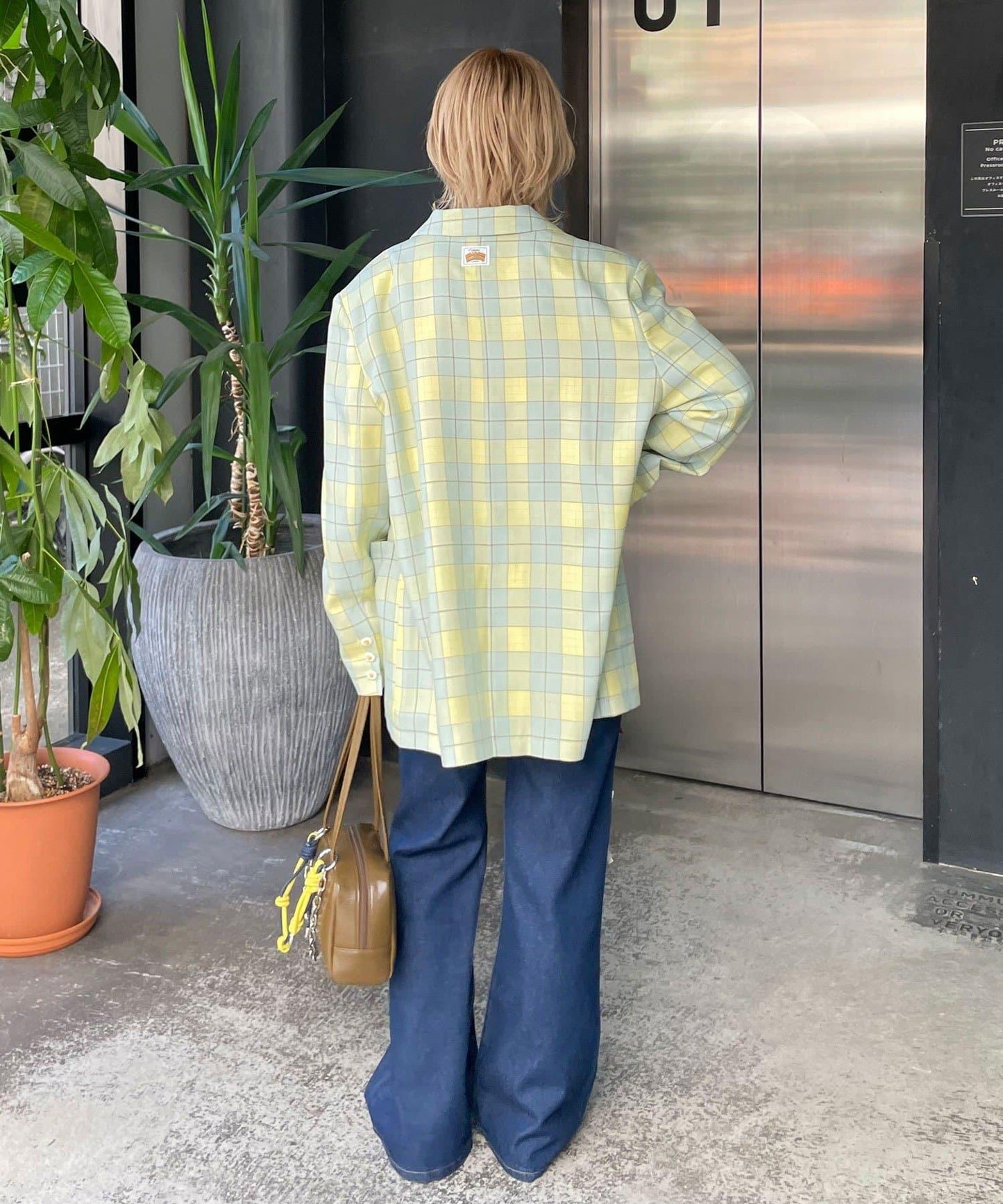 HELLO.SANFRANCISCO 花形紐扣格紋寬鬆夾克