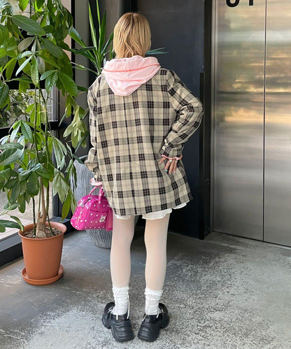 HELLO.SANFRANCISCO 花形紐扣格紋寬鬆夾克