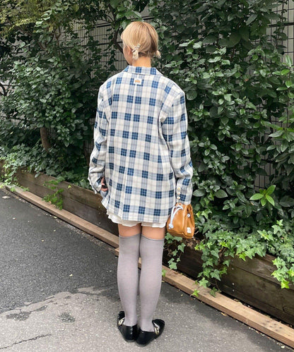 HELLO.SANFRANCISCO 花形紐扣格紋寬鬆夾克