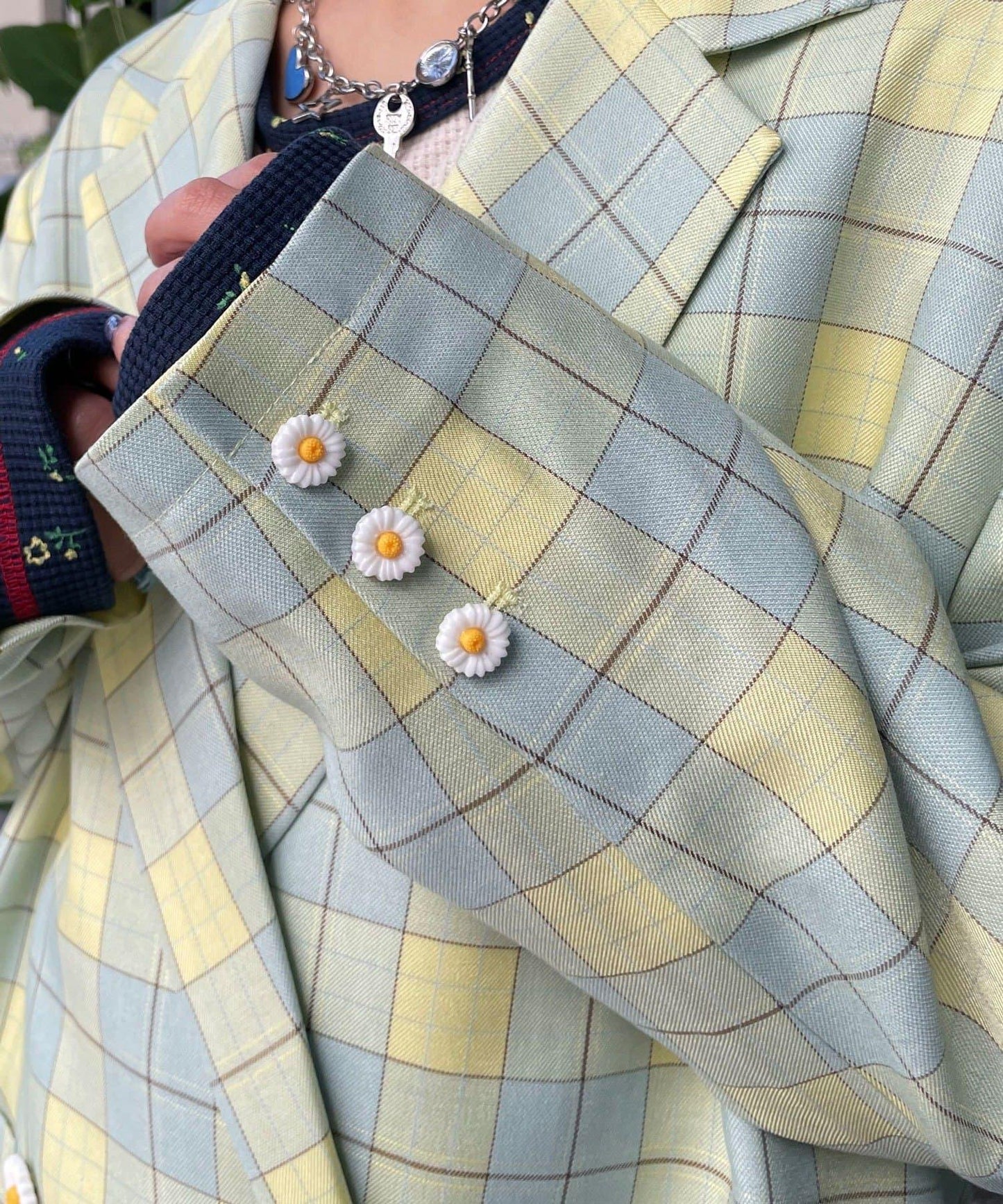 HELLO.SANFRANCISCO 花形紐扣格紋寬鬆夾克