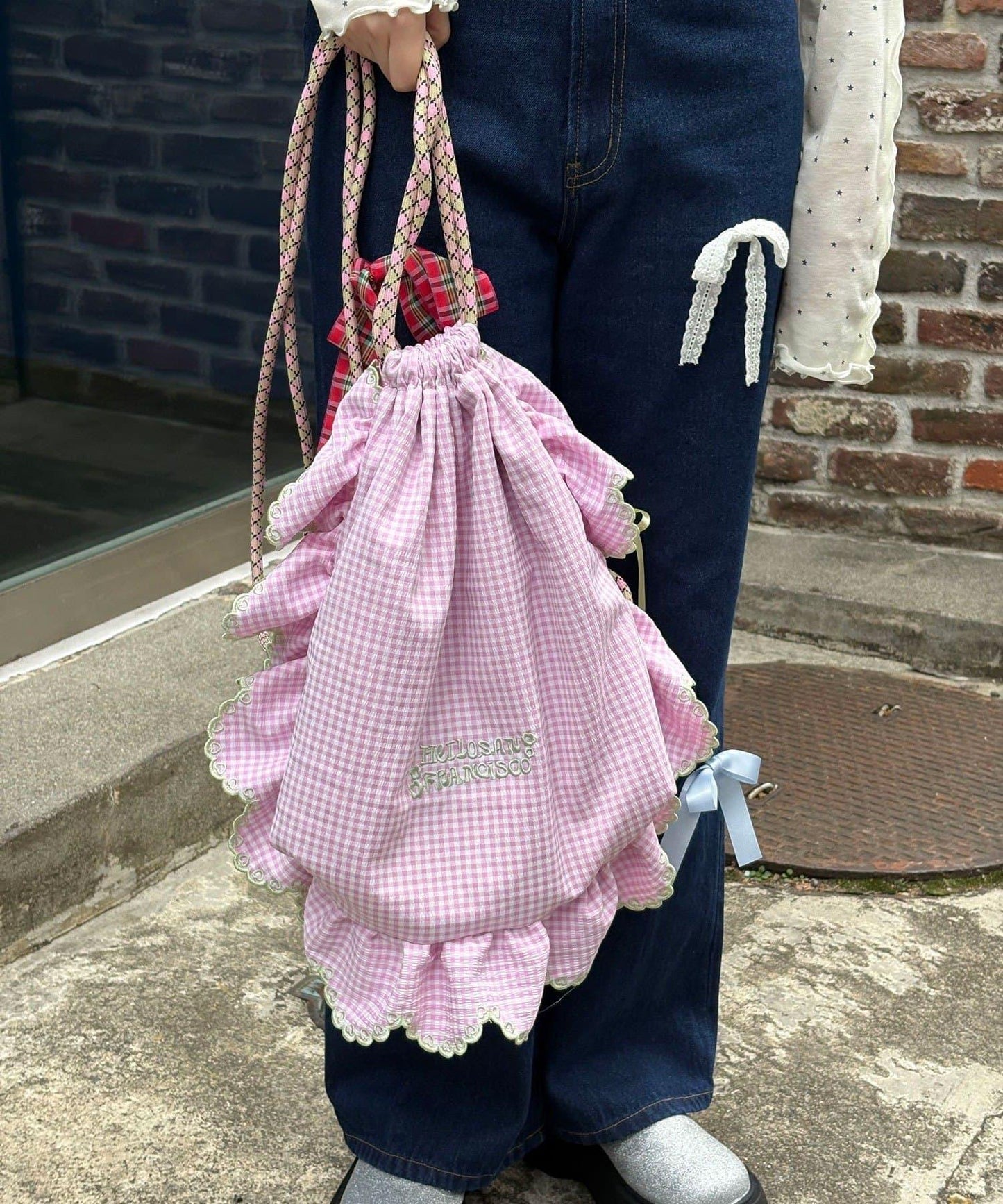 HELLO.SANFRANCISCO ハローサンフランシスコ 傘繩荷葉邊設計 束口揹包