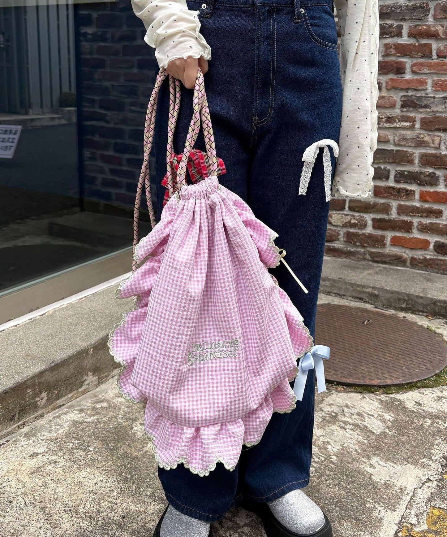 HELLO.SANFRANCISCO ハローサンフランシスコ 傘繩荷葉邊設計 束口揹包