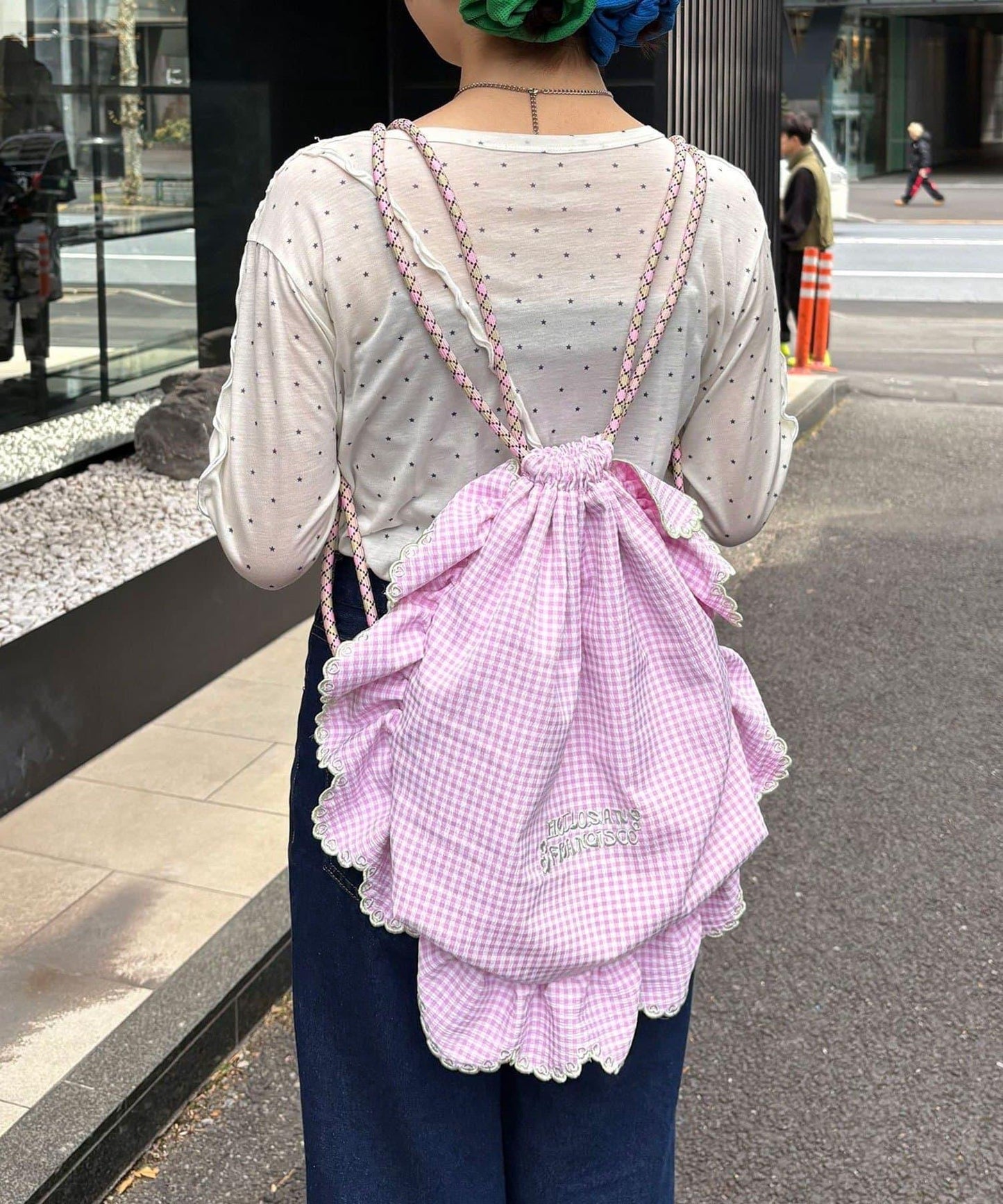 HELLO.SANFRANCISCO ハローサンフランシスコ 傘繩荷葉邊設計 束口揹包