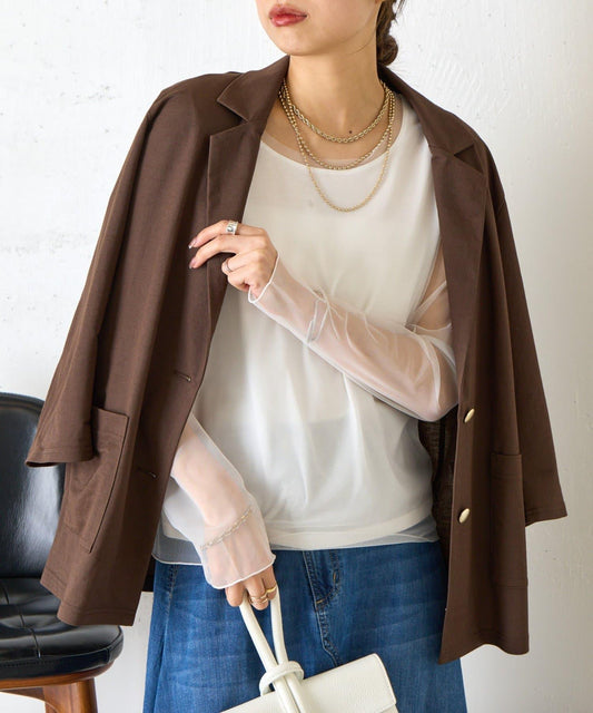 網紗拼接針織打底上衣