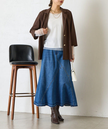 網紗拼接針織打底上衣