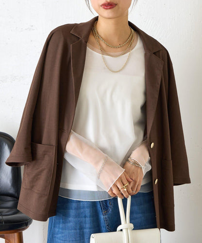 網紗拼接針織打底上衣