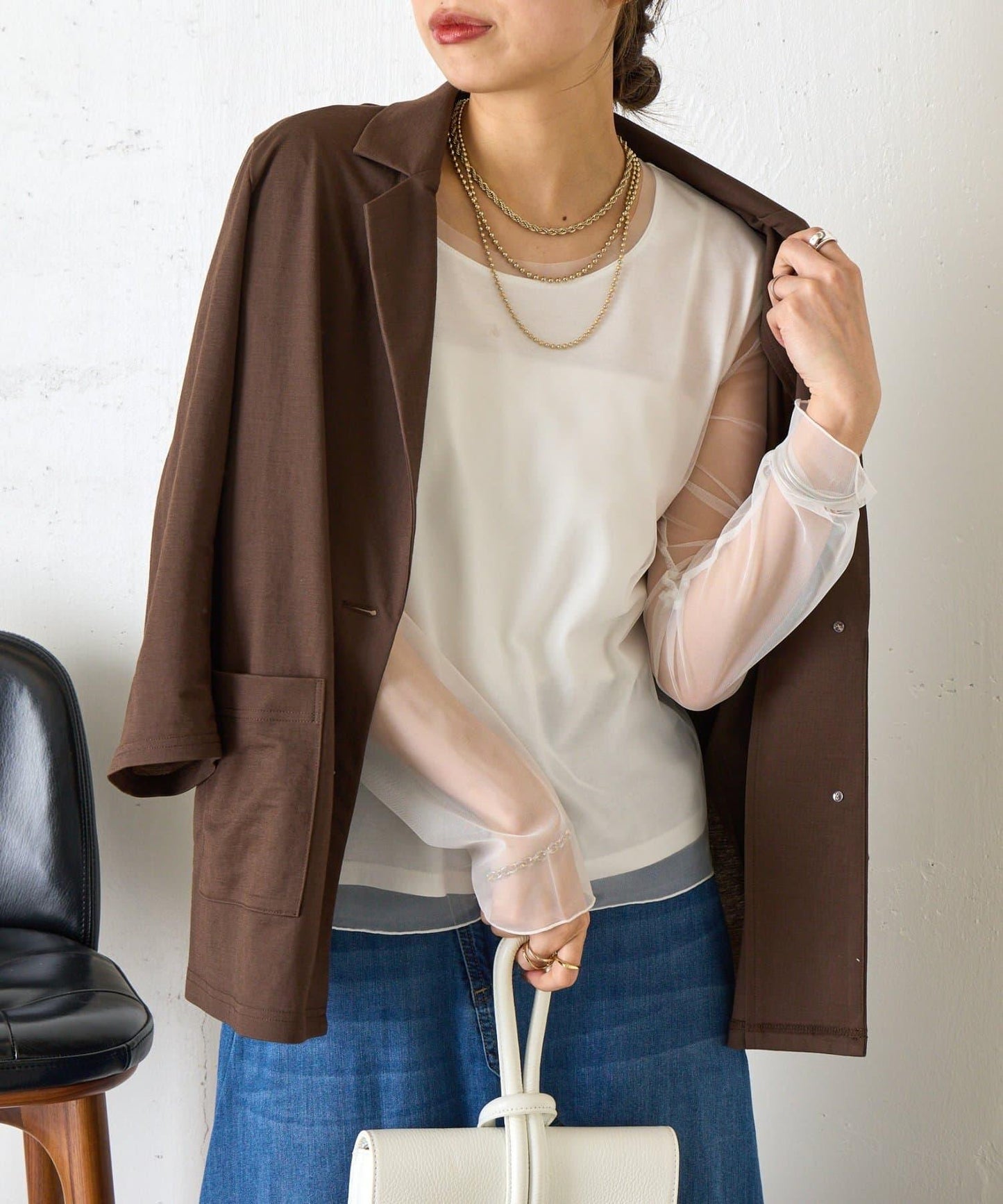 網紗拼接針織打底上衣