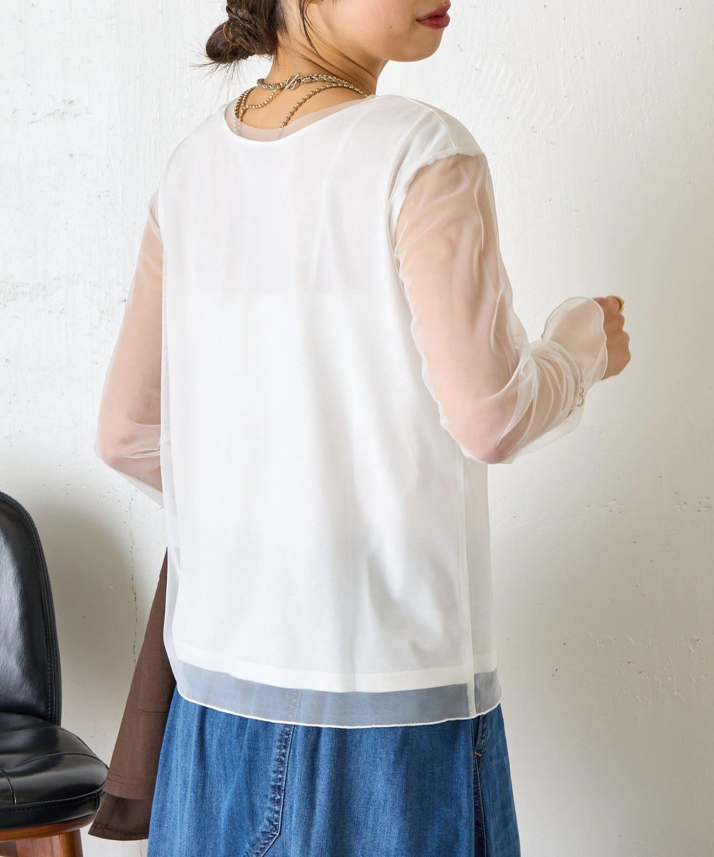 網紗拼接針織打底上衣