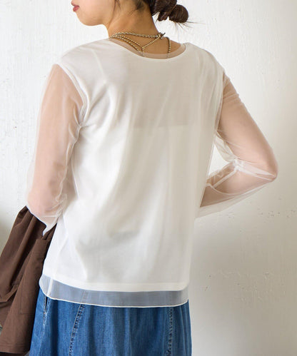 網紗拼接針織打底上衣