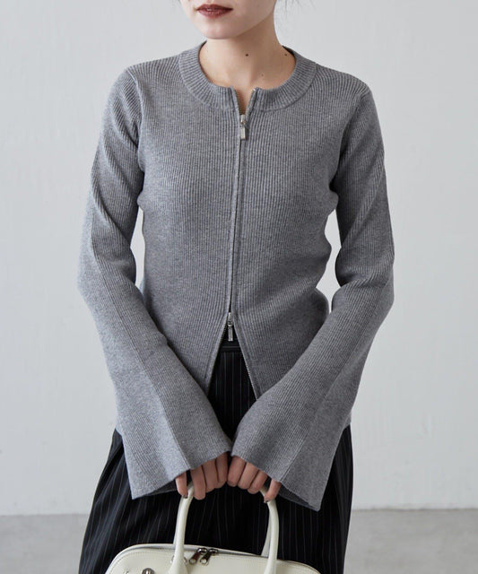 喇叭袖 拉鍊 針織套頭衫