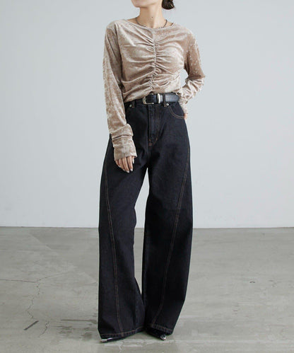 前抽褶天鵝絨套頭上衣