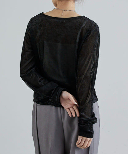 前抽褶天鵝絨套頭上衣