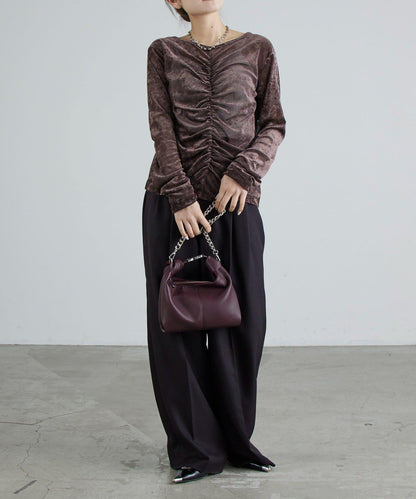 前抽褶天鵝絨套頭上衣