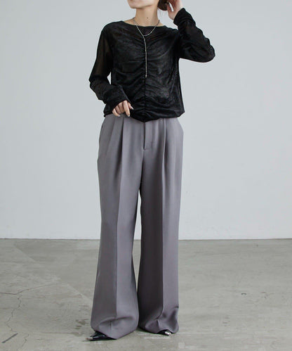 前抽褶天鵝絨套頭上衣