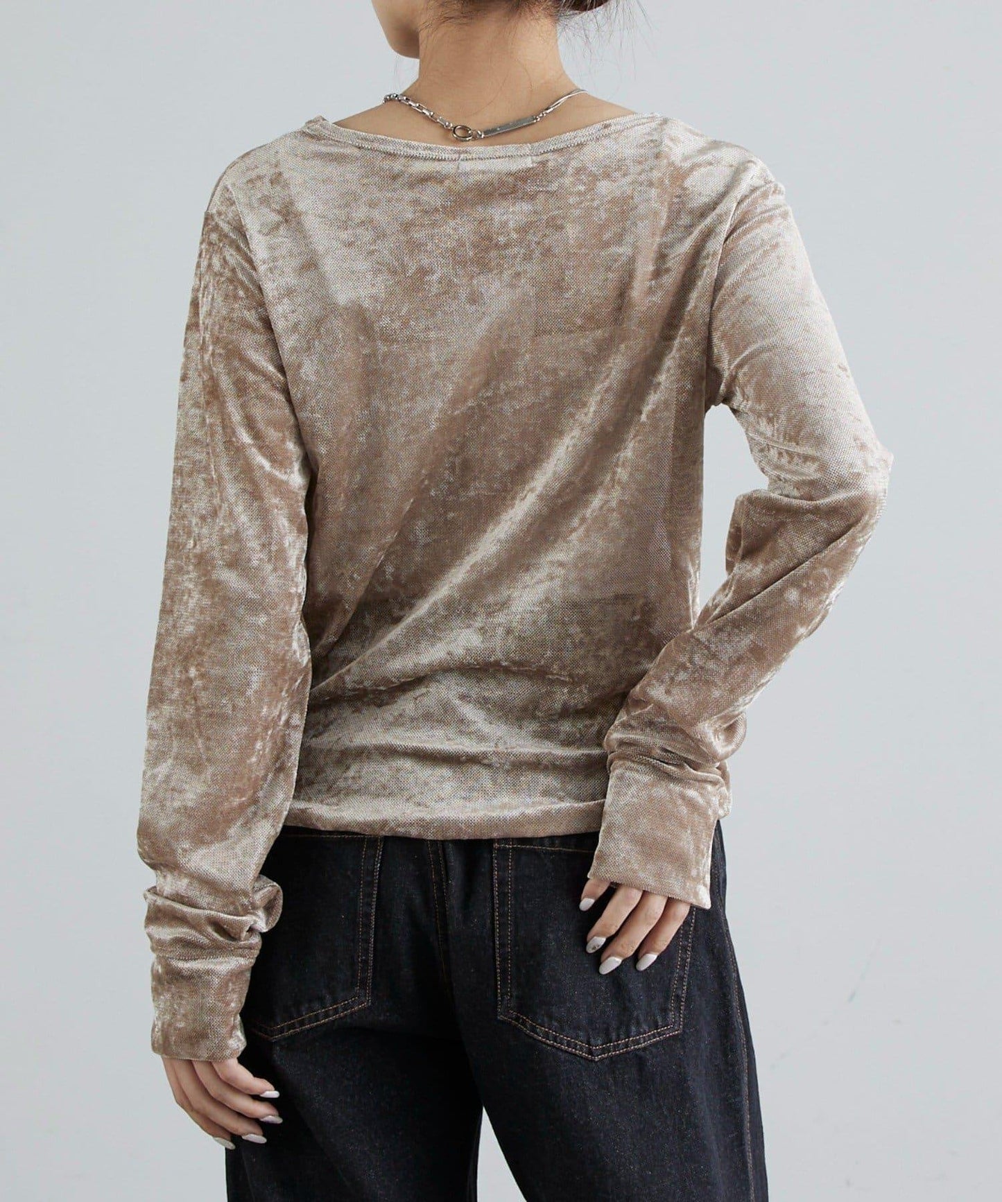 前抽褶天鵝絨套頭上衣