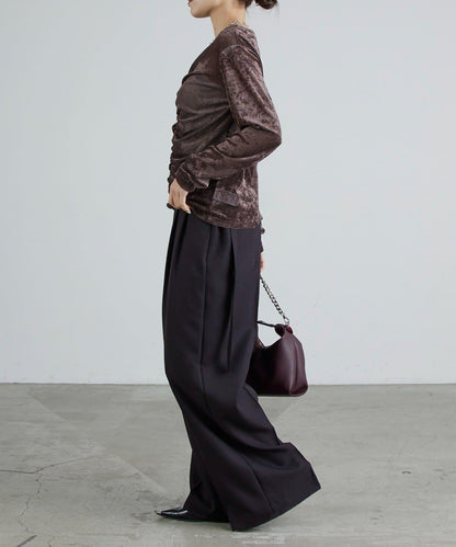 前抽褶天鵝絨套頭上衣