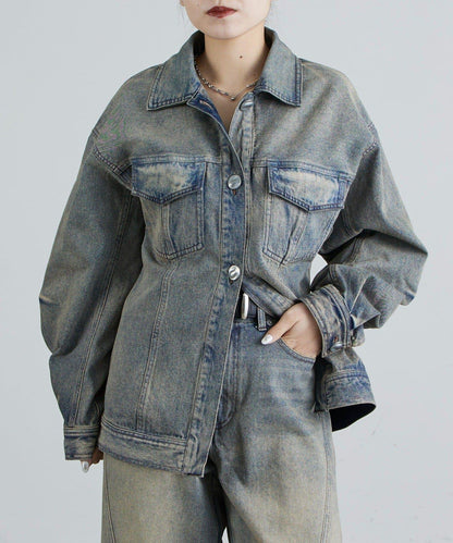 收腰設計牛仔夾克