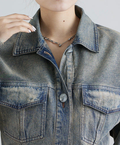 收腰設計牛仔夾克
