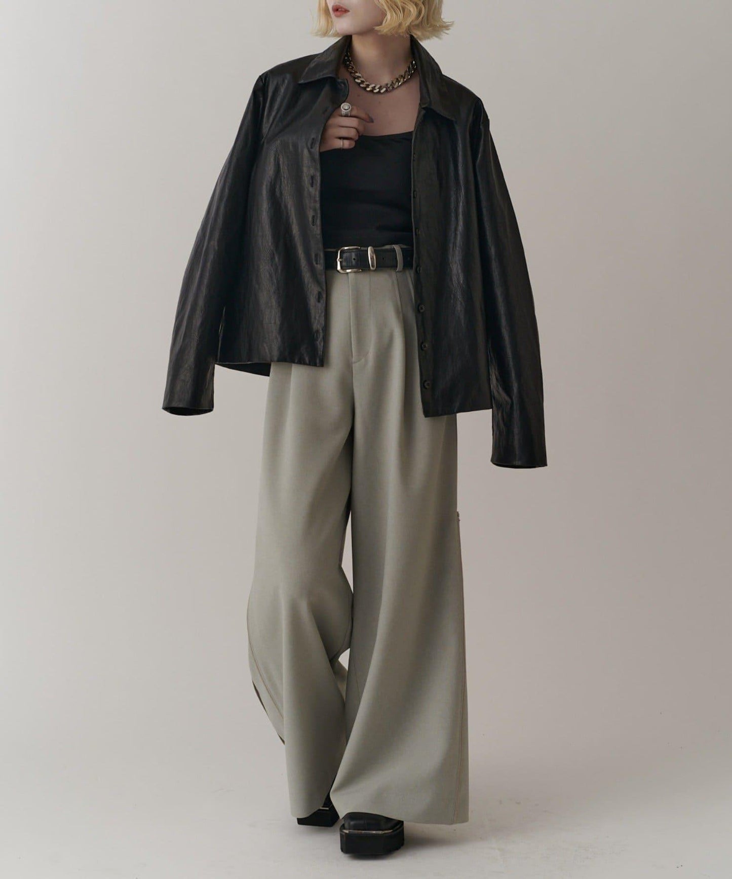 側邊拉鍊 闊腿喇叭 褲子