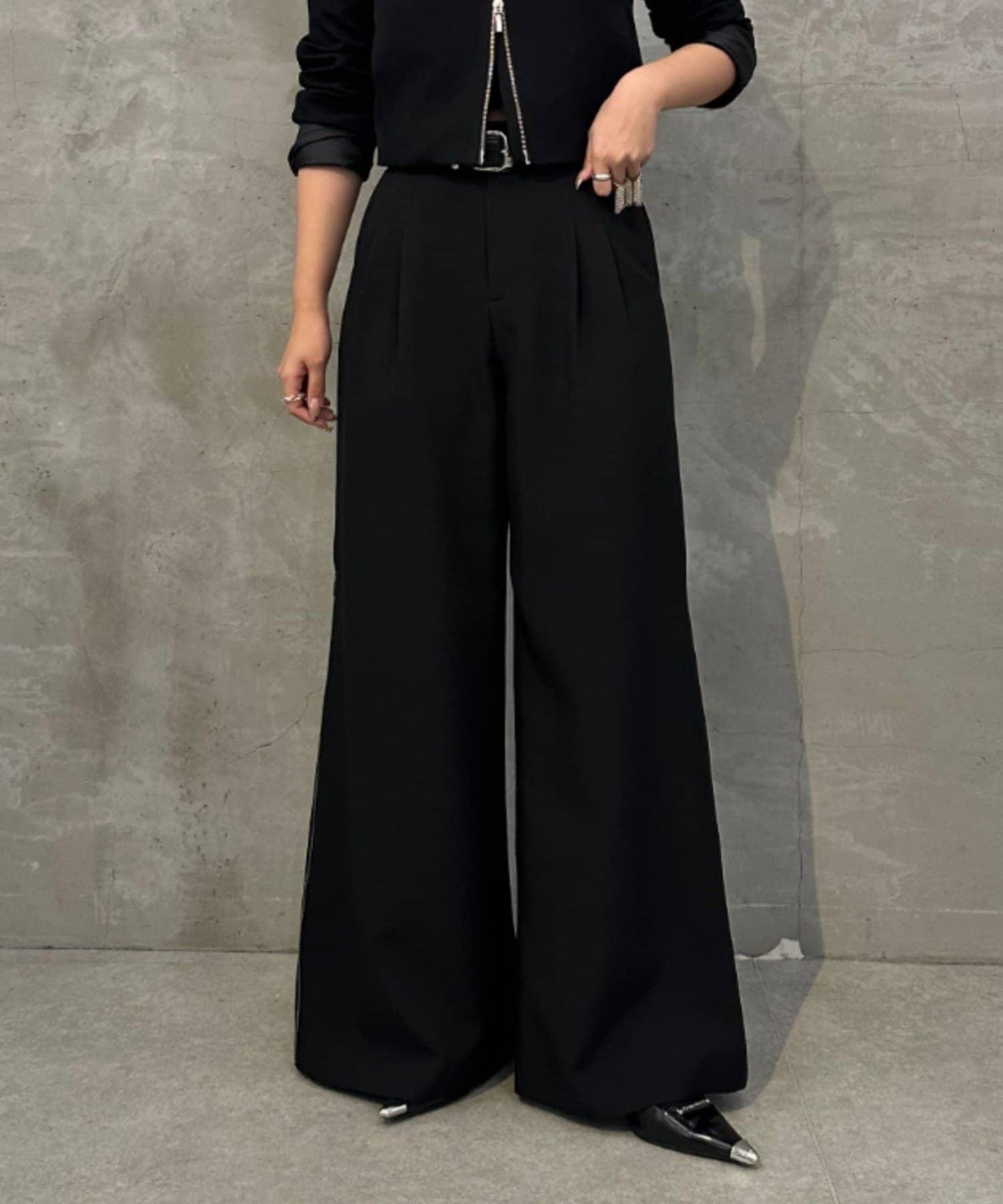 側邊拉鍊 闊腿喇叭 褲子