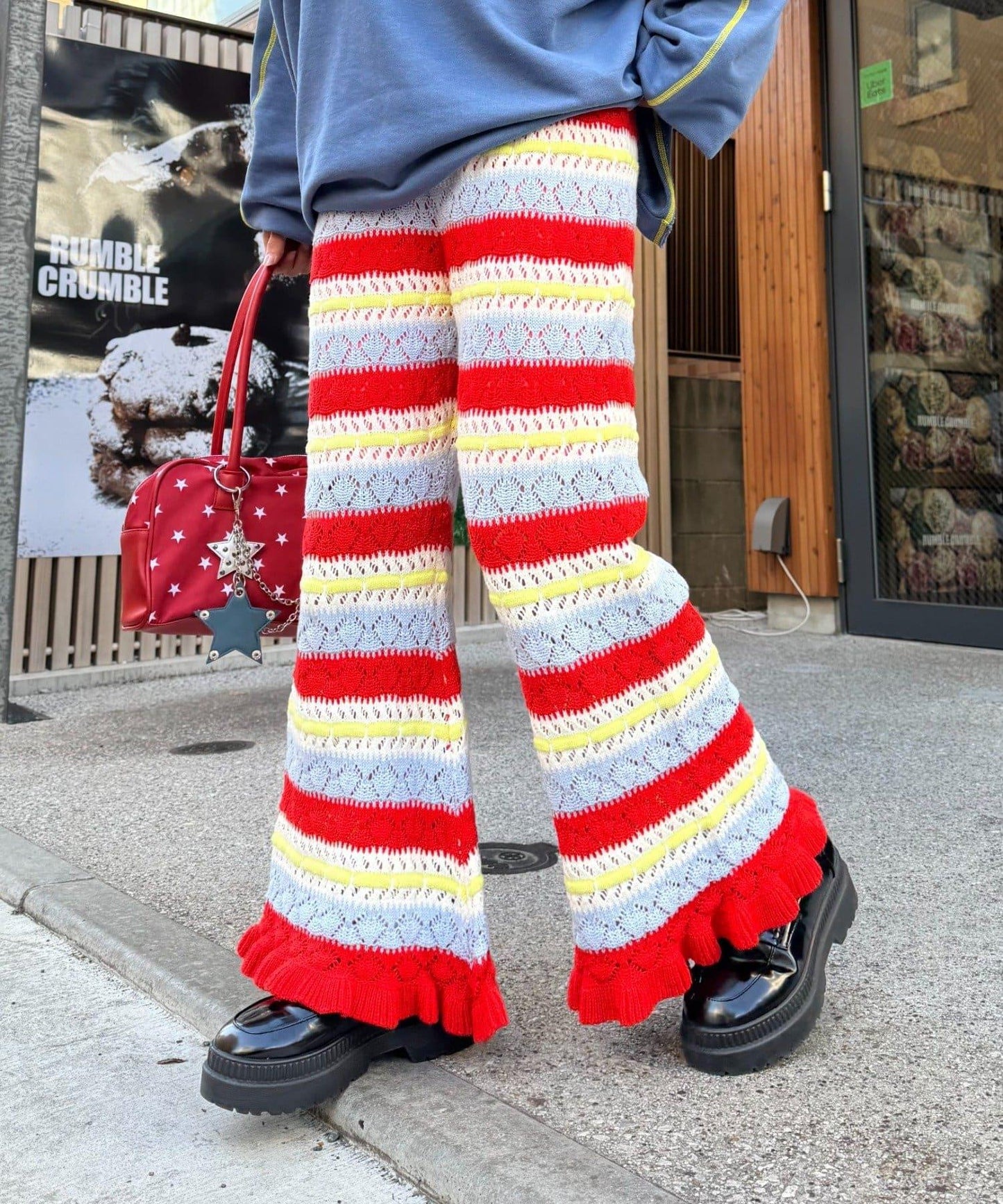 HELLO.SANFRANCISCO 鏤空條紋 針織褲