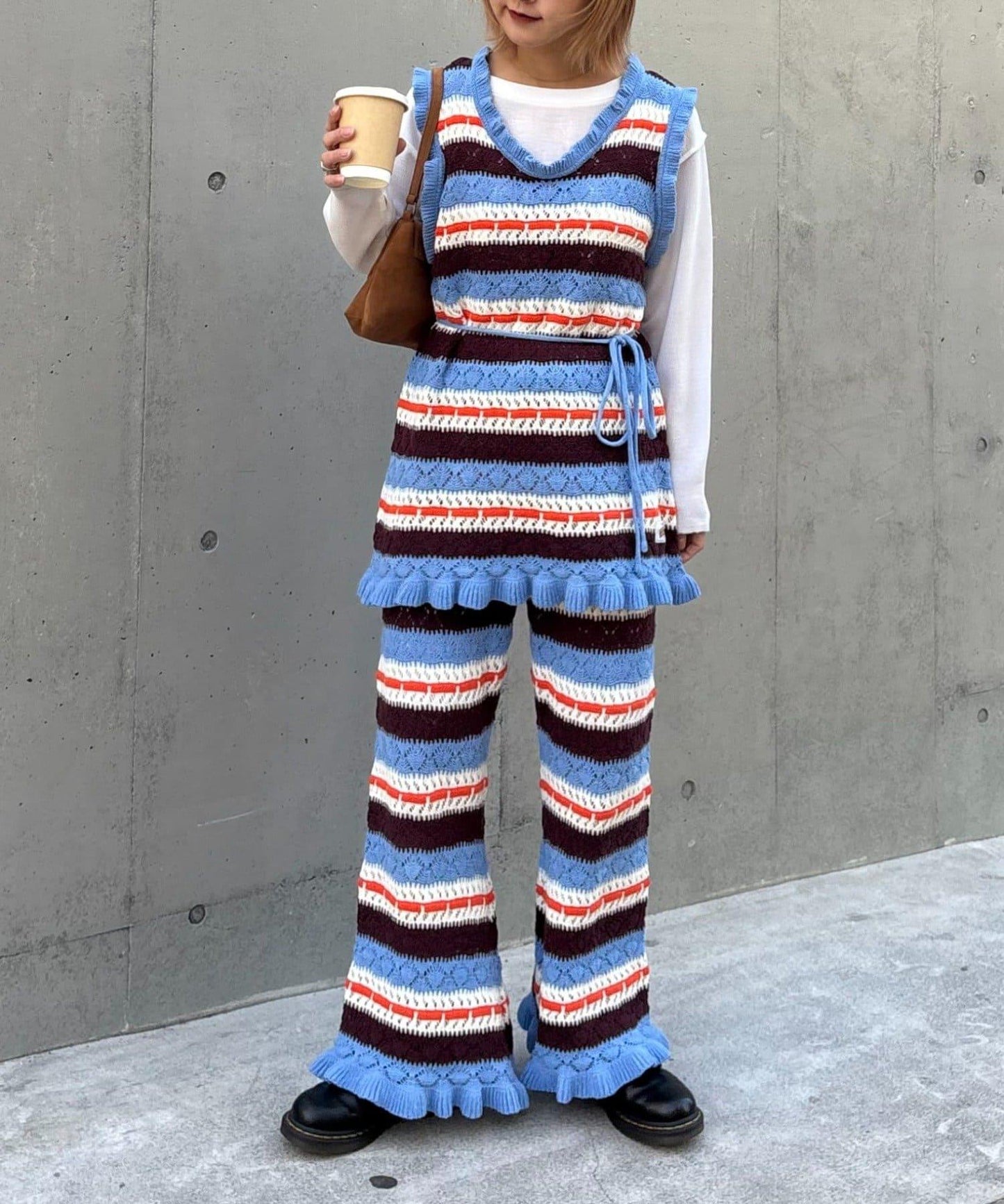 HELLO.SANFRANCISCO 鏤空條紋 針織褲