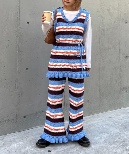 HELLO.SANFRANCISCO 鏤空條紋 針織褲