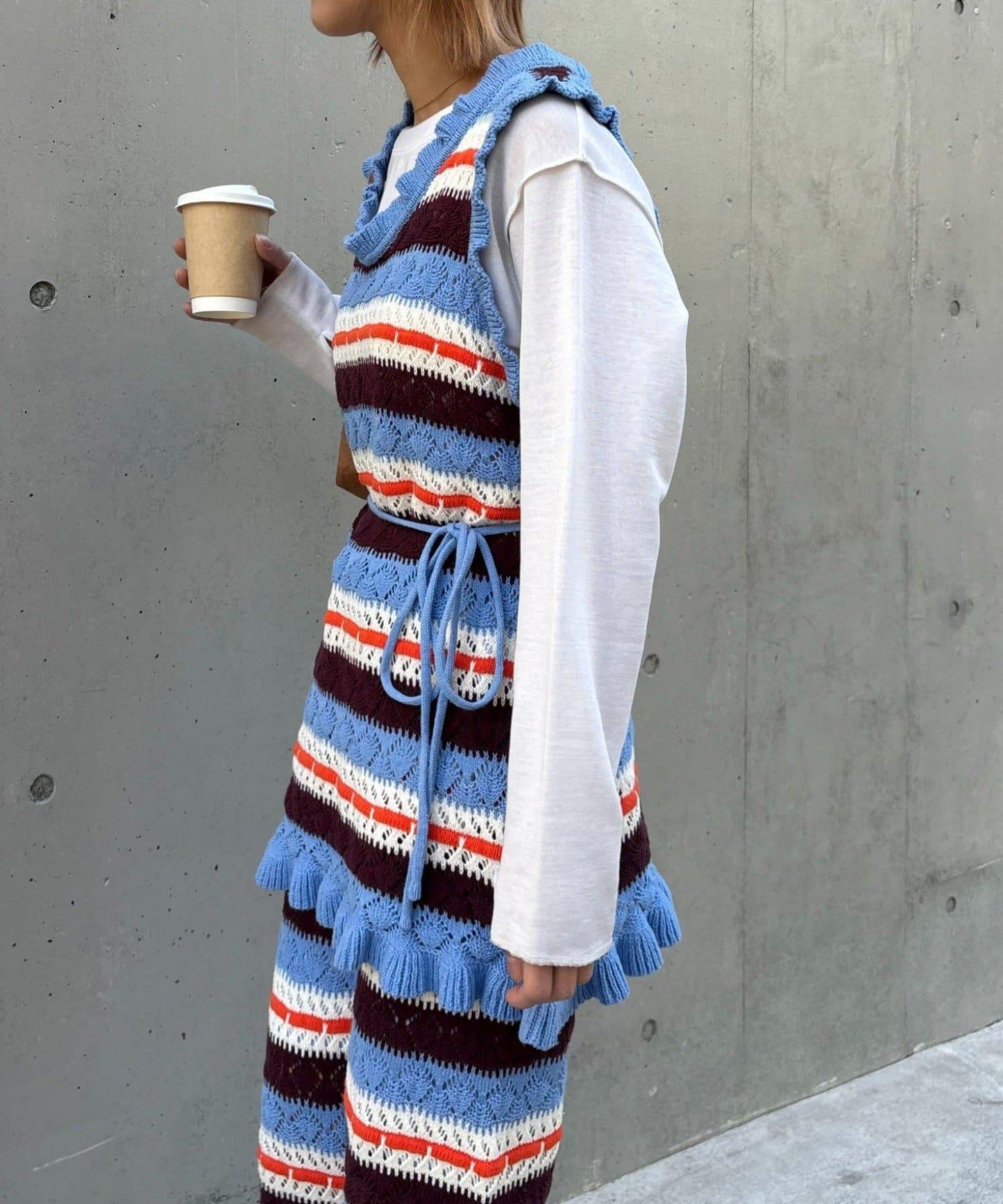 HELLO.SANFRANCISCO 鏤空條紋針織長款上衣