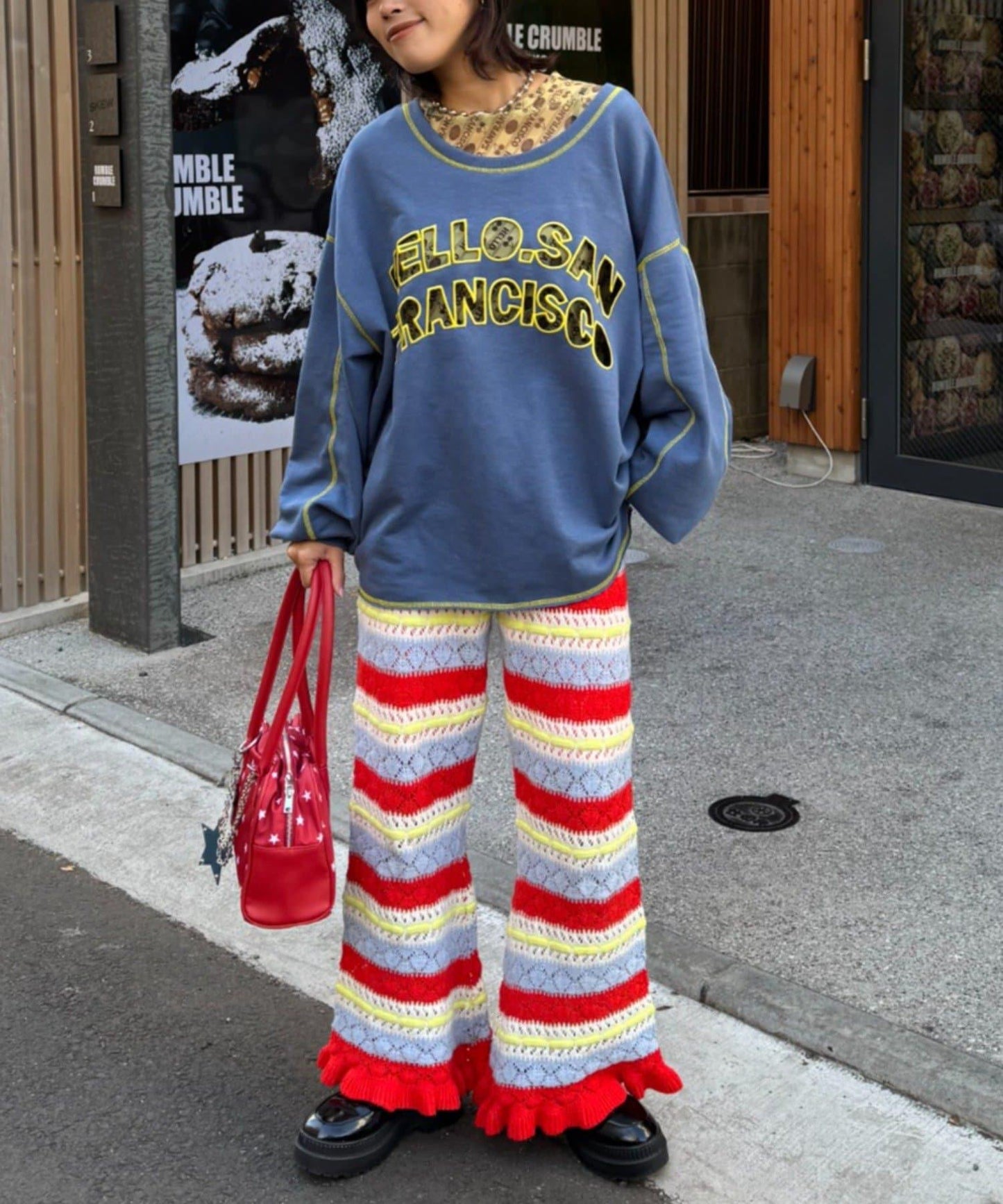 HELLO.SANFRANCISCO 鏤空條紋 針織褲