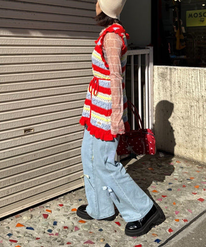 HELLO.SANFRANCISCO 鏤空條紋針織長款上衣