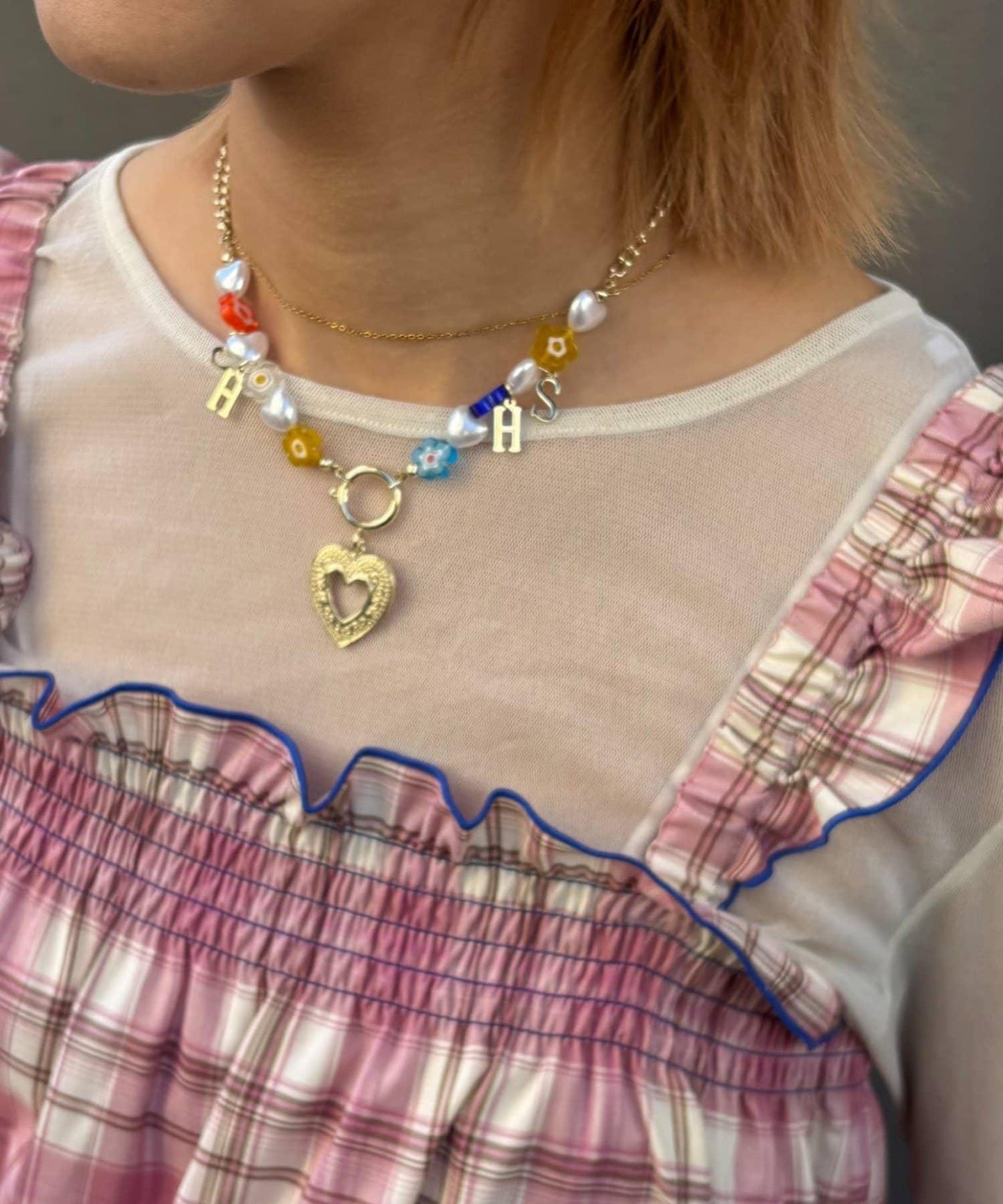 HELLO.SANFRANCISCO 字母吊墜花朵珠飾項鍊