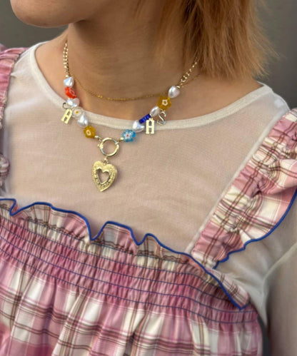 HELLO.SANFRANCISCO 字母吊墜花朵珠飾項鍊