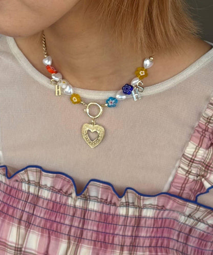 HELLO.SANFRANCISCO 字母吊墜花朵珠飾項鍊