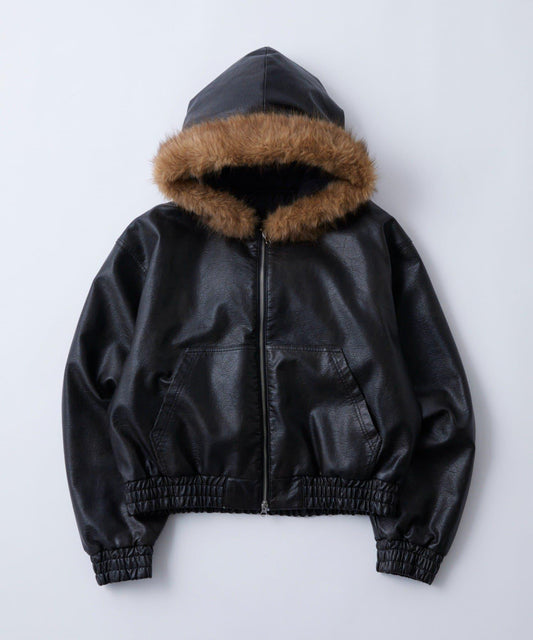 復古皮革毛絨連帽短外套 VINTAGE LEATHER FUR HOOD BLOUSON