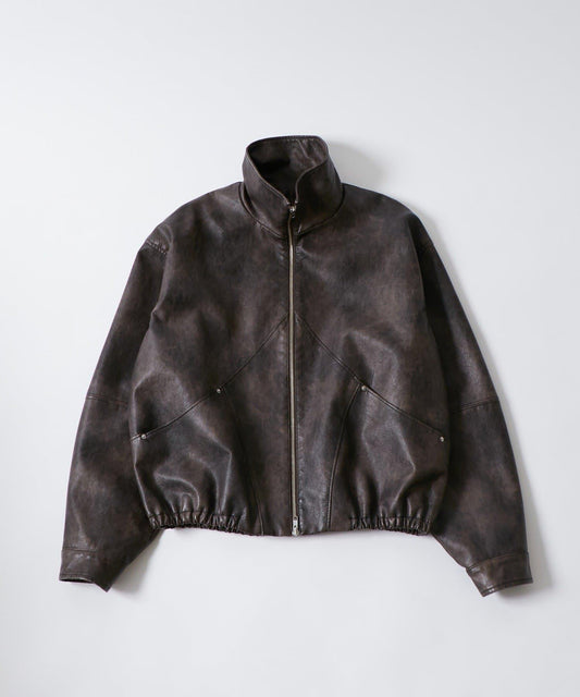 復古風 立領 皮質 短款外套 VINTAGE-STYLE LEATHERSTANDCOLLAR BLOUSON