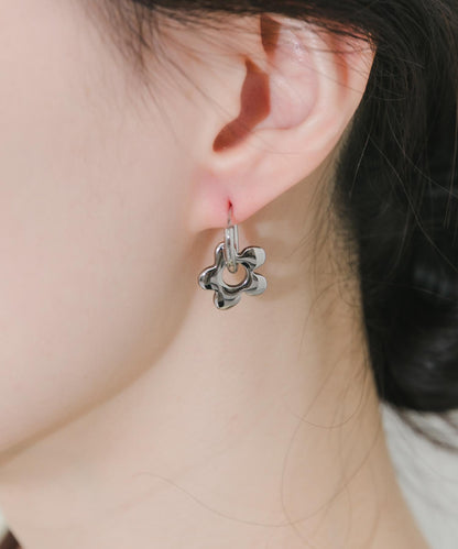 不鏽鋼花朵吊飾圈式耳環