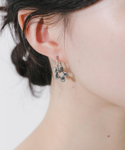 不鏽鋼花朵吊飾圈式耳環