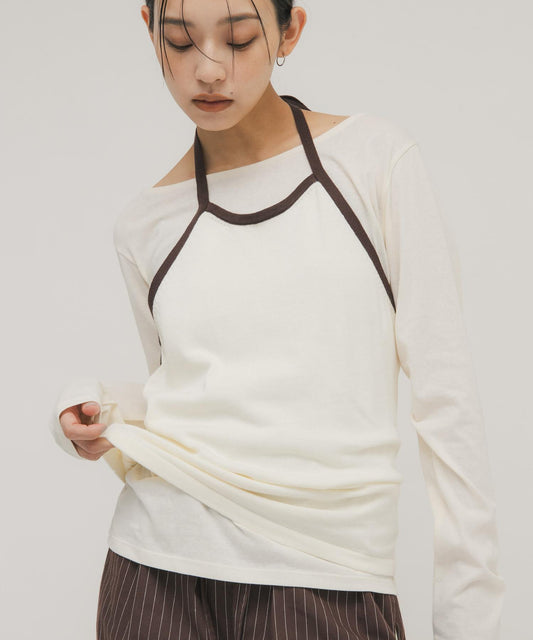 拼色束胸套裝上衣