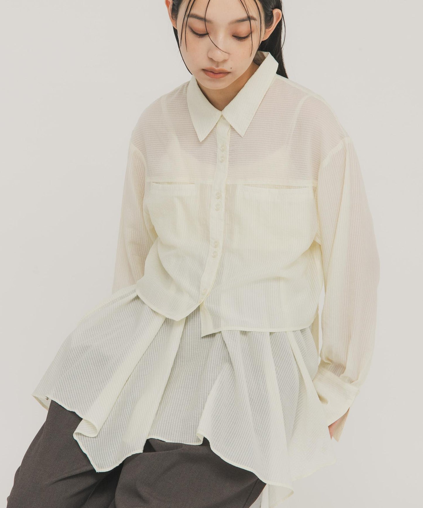 不規則下襬 胸衣套裝 襯衫