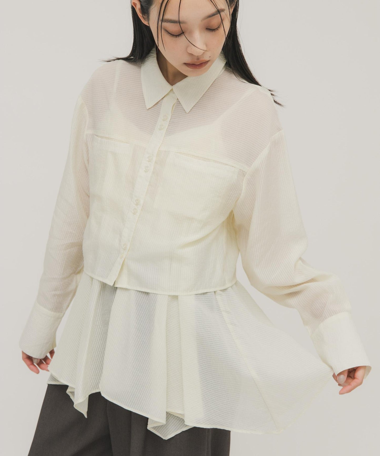 不規則下襬 胸衣套裝 襯衫