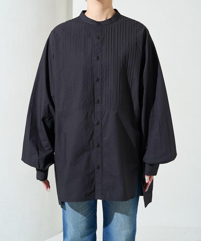 打褶寬鬆紐扣長袖襯衫