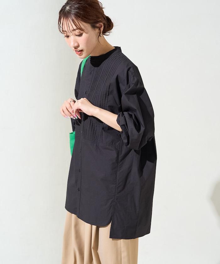 打褶寬鬆紐扣長袖襯衫